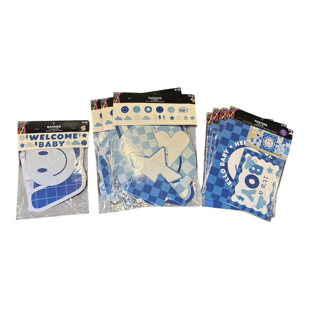 decorations themed baby boy shower or gender reveal party. Welcome Baby" banners